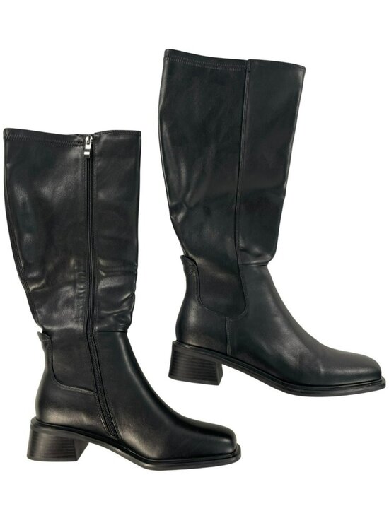 QIY Shoes - QIY Knee High Black Leather Riding Boots Block Side Zipper Women's Size 9 NEW